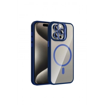 Joko İphone 15 Pro Max Remim Lensli Magsafe Standlı Kapak - Lacivert