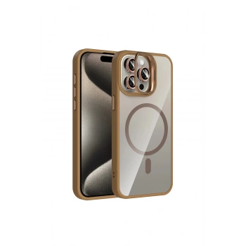 Joko İphone 15 Pro Max Remim Lensli Magsafe Standlı Kapak - Kahverengi