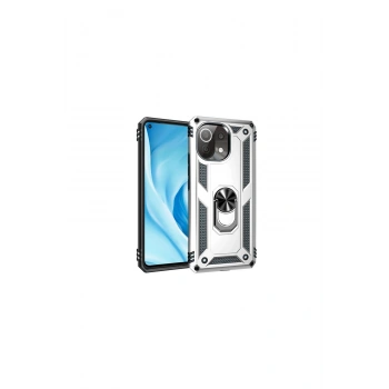 Mi 11 Lite Kılıf Sofya Yüzüklü Silikon Kapak - Gümüş