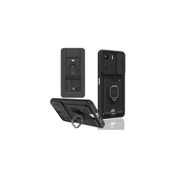 Redmi 13c Kılıf Zuma Kartvizitli Yüzüklü Silikon - Siyah