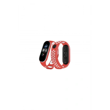 Mi Band 4 Spor Delikli Kordon (SAAT DEĞİLDİR) - Kırmızı-beyaz