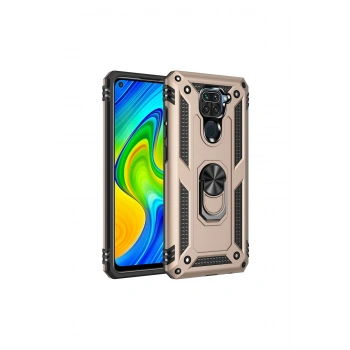 Redmi Note 9 Kılıf Sofya Yüzüklü Silikon Kapak - Gold
