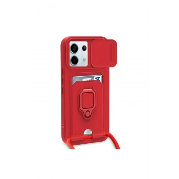 Redmi Note 13 Pro 5g Kılıf Zuma Kartvizitli Yüzüklü Silikon - Kırmızı