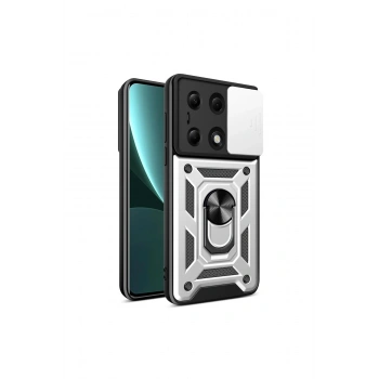 Poco M6 Pro 4g Kılıf Pars Lens Yüzüklü Silikon - Gümüş