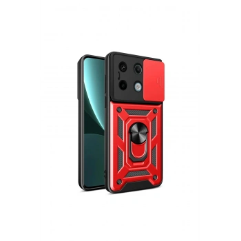 Poco X6 Pro Kılıf Pars Lens Yüzüklü Silikon - Kırmızı