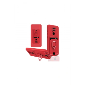 Redmi Note 9 Kılıf Zuma Kartvizitli Yüzüklü Silikon - Kırmızı