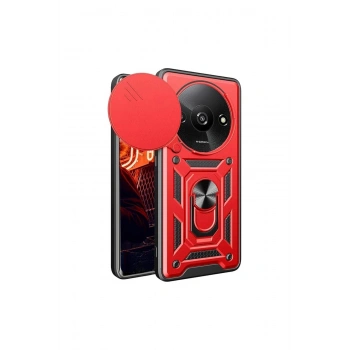 Redmi A3 4g Kılıf Pars Lens Yüzüklü Silikon - Kırmızı