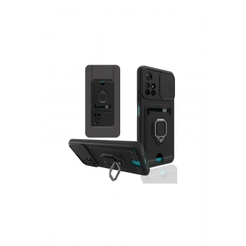 Redmi Note 11t Kılıf Zuma Kartvizitli Yüzüklü Silikon - Siyah