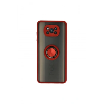 Pocophone X3 Kılıf Montreal Yüzüklü Silikon Kapak - Kırmızı