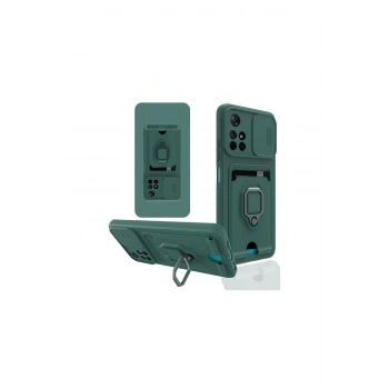 Redmi Note 11t Kılıf Zuma Kartvizitli Yüzüklü Silikon - Yeşil