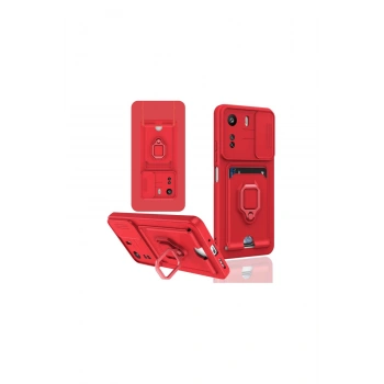 Redmi 13c Kılıf Zuma Kartvizitli Yüzüklü Silikon - Kırmızı