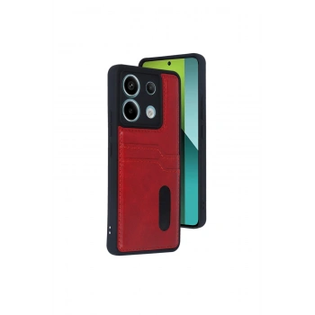 Redmi Note 13 Pro 4g Kılıf Sara Kartvizitli Deri Kılıf - Kırmızı