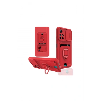 Redmi Note 11t Kılıf Zuma Kartvizitli Yüzüklü Silikon - Kırmızı