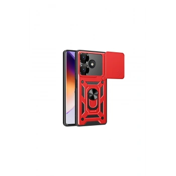 Redmi 13 4g Kılıf Pars Lens Yüzüklü Silikon - Kırmızı