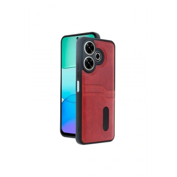 Redmi 13 4g Kılıf Sara Kartvizitli Deri Kılıf - Kırmızı