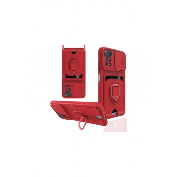 Redmi Note 11 Pro Kılıf Zuma Kartvizitli Yüzüklü Silikon - Kırmızı