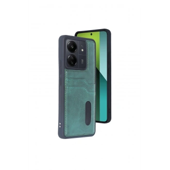 Redmi 13c Kılıf Sara Kartvizitli Deri Kılıf - Koyu Yeşil