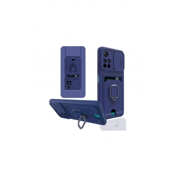 Redmi Note 11t Kılıf Zuma Kartvizitli Yüzüklü Silikon - Lacivert