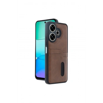 Redmi 13 4g Kılıf Sara Kartvizitli Deri Kılıf - Taba