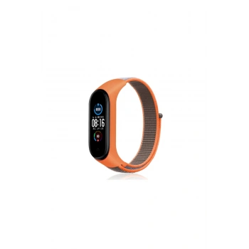 Mi Band 4 Hasırlı Cırtcırtlı Kordon (SAAT DEĞİLDİR) - Turuncu-gri