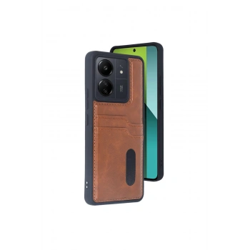 Redmi 13c Kılıf Sara Kartvizitli Deri Kılıf - Taba