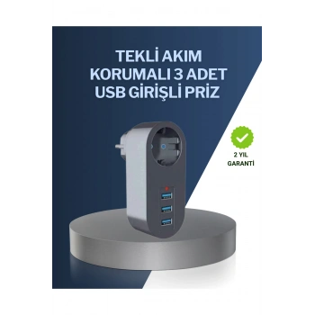 Çocuk Korumalı Termal Priz – 3lü USB Şarj ve Akım Koruması