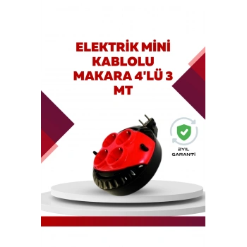 Kırmızı Renk 3 Metre 4’lü Kablolu Priz Makarası