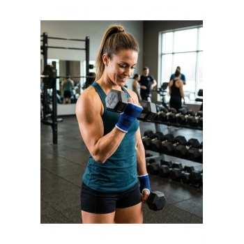 Çift Bilek Destekliği Mavi Örgü Sporcu Bileklik Evrensel Boy 2 Adet