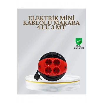 CE Belgeli 3 Metre 4’lü Kablolu Priz Makara