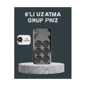 Termal Akım Korumalı 6’lı Uzatma Priz USB Type-C Hızlı Şarj 2500W