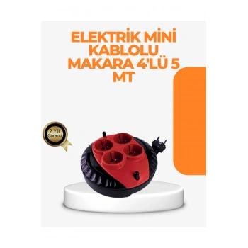 Kırmızı Renk 5 Metre 4’lü Kablolu Priz Makarası