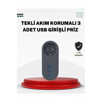 Akım Korumalı USB’li Priz – Güçlü 2500W, Isı ve Çocuk Koruması