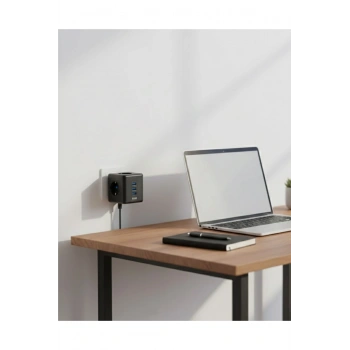 Akım Korumalı Küp Priz 3 Priz Girişi ve 3 USB Şarj Özellikli