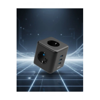 Elektronik Cihazlar İçin Akım Korumalı 3 Prizli USB’li Küp Priz