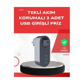 2500W Güç Destekli Akım Korumalı Priz – 3 USB Çıkışlı