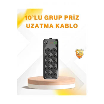 10’lu Çoklu Priz Termal Korumalı USB Type-C Çıkışlı 2500W Uzatma Kablosu