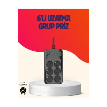 USB Type-C Destekli Termal Korumalı 6’lı Uzatma Priz 10A 2m