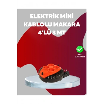3 Metre Kablolu 4’lü Kırmızı Priz Makara