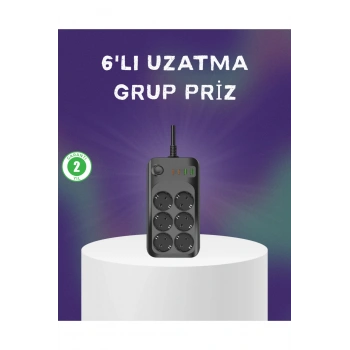 6 Prizli Çoklu Uzatma Kablosu USB Type-C Hızlı Şarj Termal Koruma