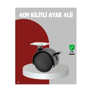 Mobilya İçin Kilitli 4 cm Tekerlek Ayak Seti