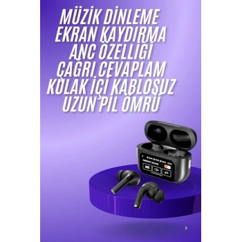 Yeni Nesil ANC Özellikli Çağrı Cevaplayan Dokunmatik Ekranlı Bluetooth Kulaklık Siyah
