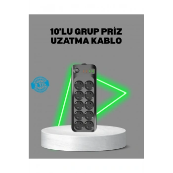 Termal Akım Korumalı 10’lu Grup Priz USB Type-C Hızlı Şarj 2500W 2m Kablo