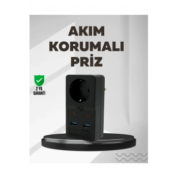 Tip Akım Koruma Prizi 10A 2500W USB Type C Destekli