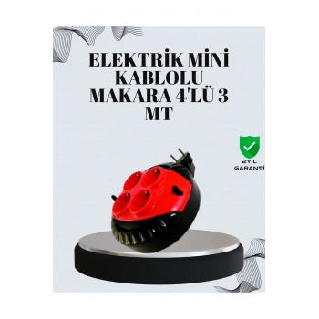 3 Metre Uzatma Kablolu 4 Prizli Makara Kırmızı