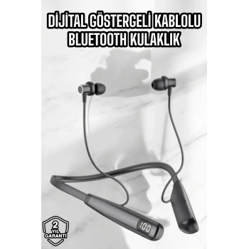 Dijital Göstergeli Kulak İçi Kablosuz Bluetooth Kulaklık Boyun Bantlı