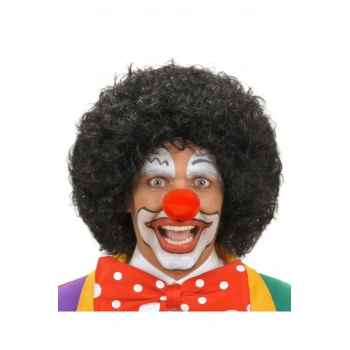Siyah Renk Kıvırcık Afro Bonus Peruk Saç ve Kırmızı Sünger Burun Seti (5324)