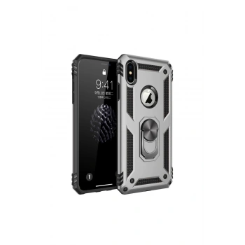 Apple İphone Xs Max Kılıf Sofya Yüzüklü Silikon Kapak - Gümüş