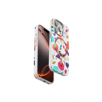 Onegif Apple İphone 14 Pro Flower Series Magsafe Kapak - Beyaz