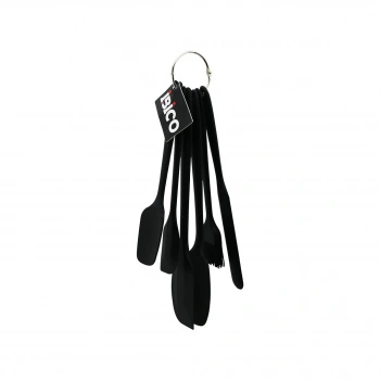 6PCS  SİLİKON - SİYAH MUTFAK SETİ 2 KAŞIK - 3 SPATULA - YUMURTA FIRÇA  METAL ASMA HALKALI (5324)