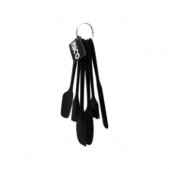 6PCS  SİLİKON - SİYAH MUTFAK SETİ 2 KAŞIK - 3 SPATULA - YUMURTA FIRÇA  METAL ASMA HALKALI (5324)